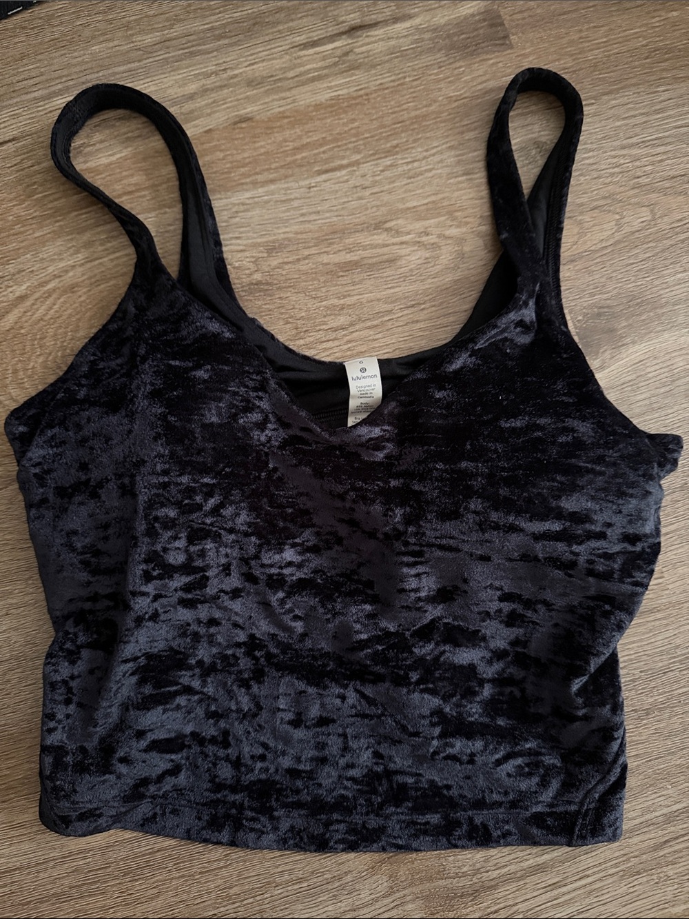 lululemon athletica Black Crushed Velvet Crop Tank Sports Bra